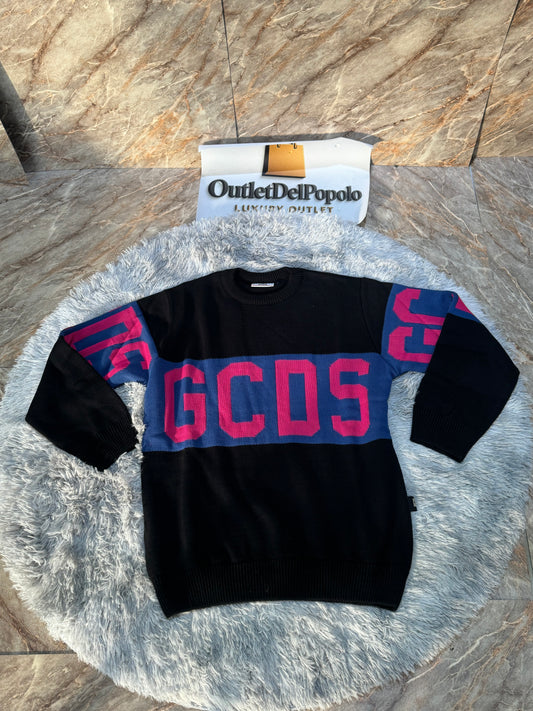 Maglione GCDS nero fascia fucsia
