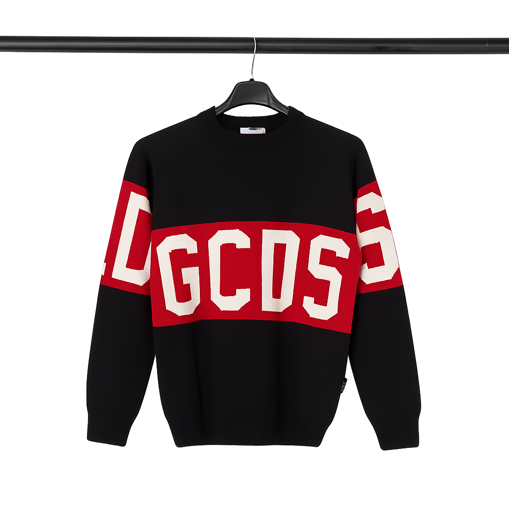 Maglione GCDS bianco fascia rossa