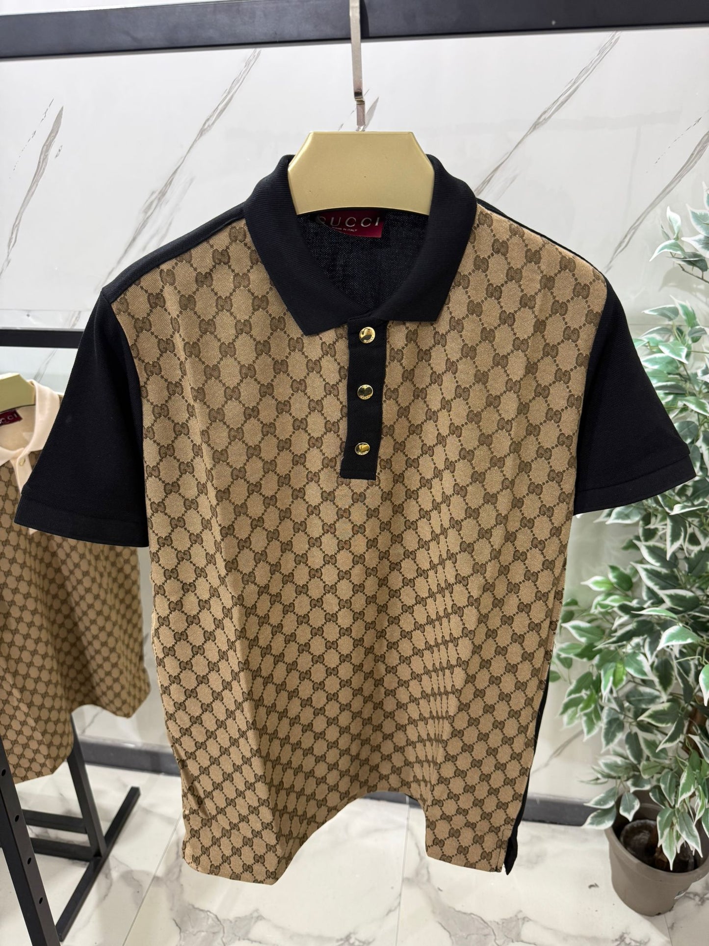 Polo Gucci Monogram Beige Manica Nera
